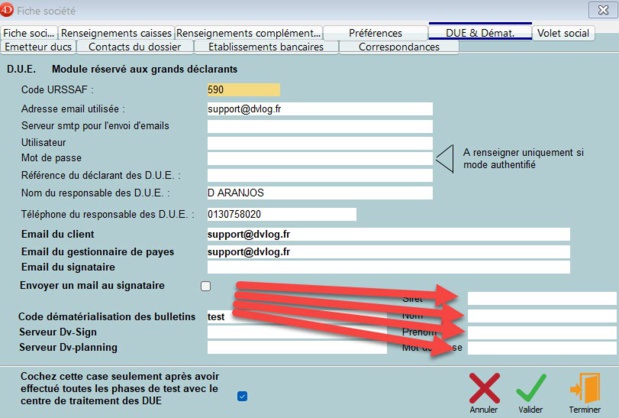 Changement du mode d'envoi des DUE